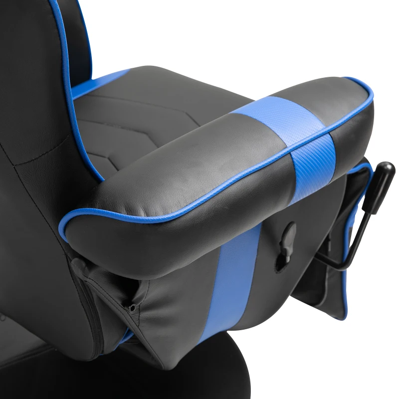 Vinsetto High Back Racing Style Gaming Chair, PU Leather Gamer Recliner Chair with Swivel Pedestal Base, Adjustable Footrest, and Head Pillow, Blue