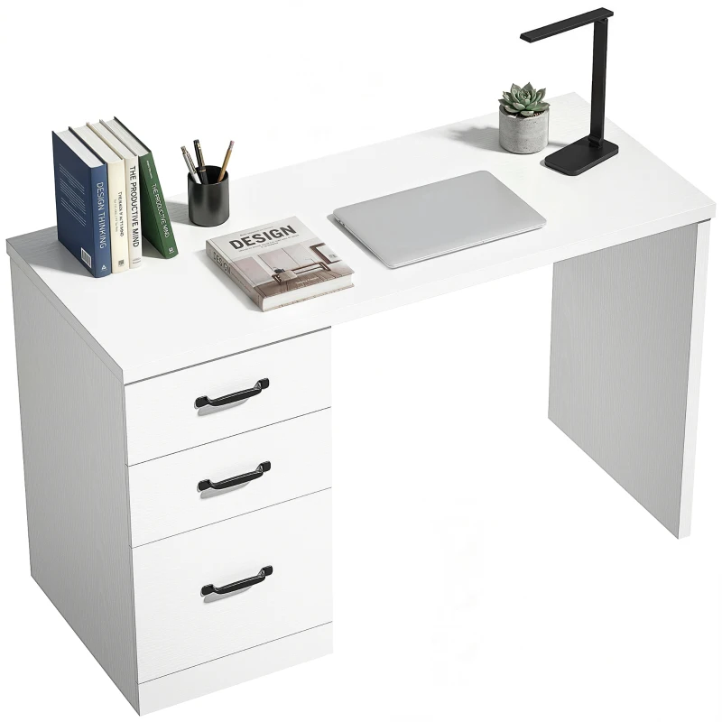 HOMCOM Computer Desk with 3 Drawers, 47" Home Office Desk with Adjustable Hanging Rails for Letter A4 Files, White