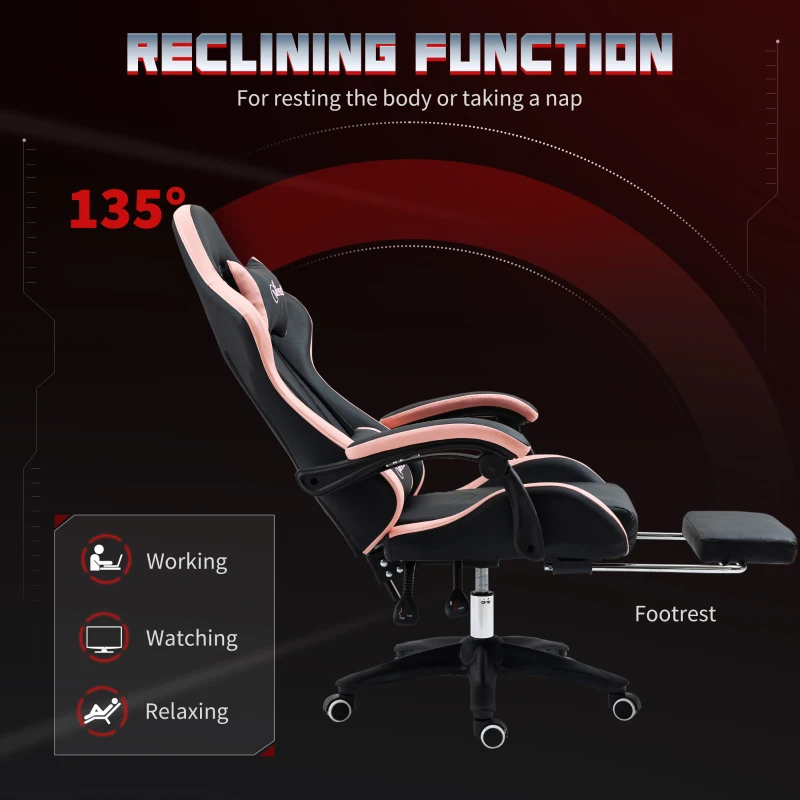 Vinsetto Computer Gaming Chair, PU Leather Office Desk Chair with Footrest, Swivel Wheels, 135° Reclining Back, Black