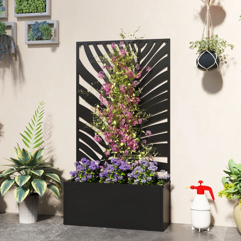 Outsunny Metal Garden Bed with Trellis for Climbing Plants, Freestanding or Wall Mounted Flower Bed for Garden, Patio, Balcony