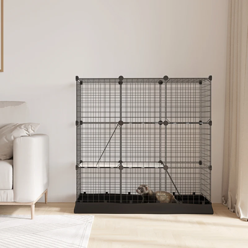 PawHut 31 Panels Pet Playpen with Water-resistant Cloth, Small Animal Playpen, Portable Metal Wire Yard for Ferrets, Chinchillas, Squirrels, with Doors, Ramps, Covered with Soft Fabric