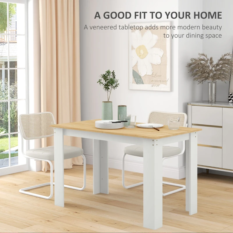 HOMCOM 47" Dining Table for 4-6 People, Modern Rectangular Kitchen Table for Dining Room, Living Room, Oak and White
