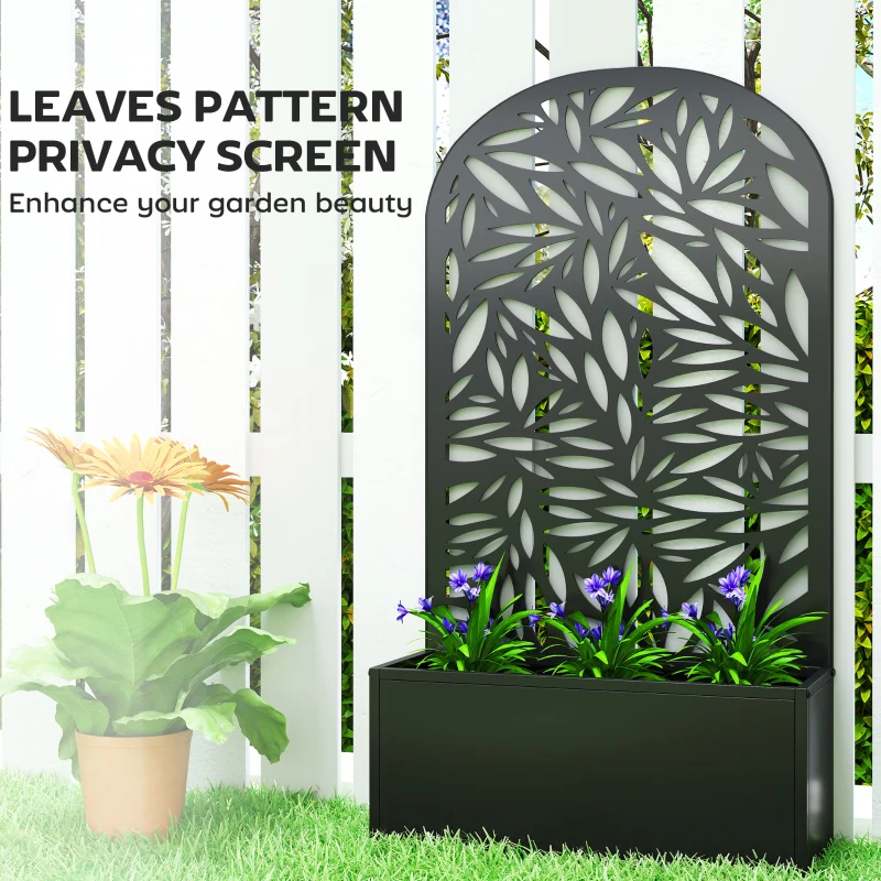 Outsunny Metal Garden Bed with Trellis for Climbing Plants, Freestanding or Wall Mounted Flower Bed for Garden, Patio, Balcony