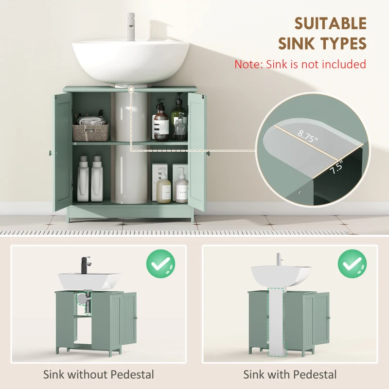 HOMCOM Bathroom Vanity Cabinet, Under Sink Bathroom Cabinet with 2 Doors and Adjustable Shelf, Dark Green