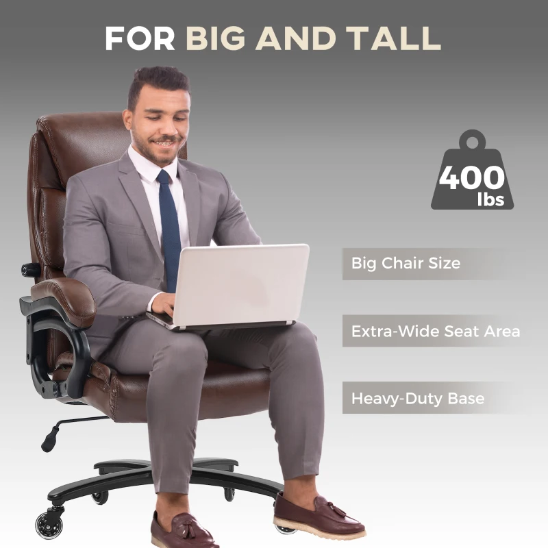 Vinsetto Big and Tall Office Chair, 400 lbs, Executive Computer Chair with PU Leather, Adjustable Height, Brown
