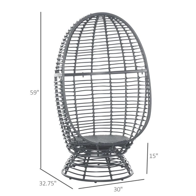 Outsunny Wicker Egg Chair, 360 Rotating Indoor Outdoor Boho Basket Seat with Cushion and Pillows for Backyard, Porch, Patio, Garden, Handwoven All-Weather PE Rattan, Steel Frame, Gray