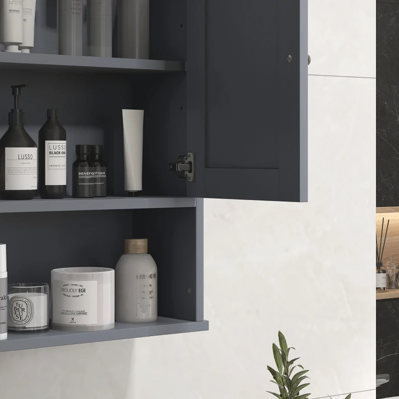 kleankin Farmhouse Bathroom Medicine Cabinet, Wall Cabinet with Barn Doors and Adjustable Shelf for Laundry Room, Gray