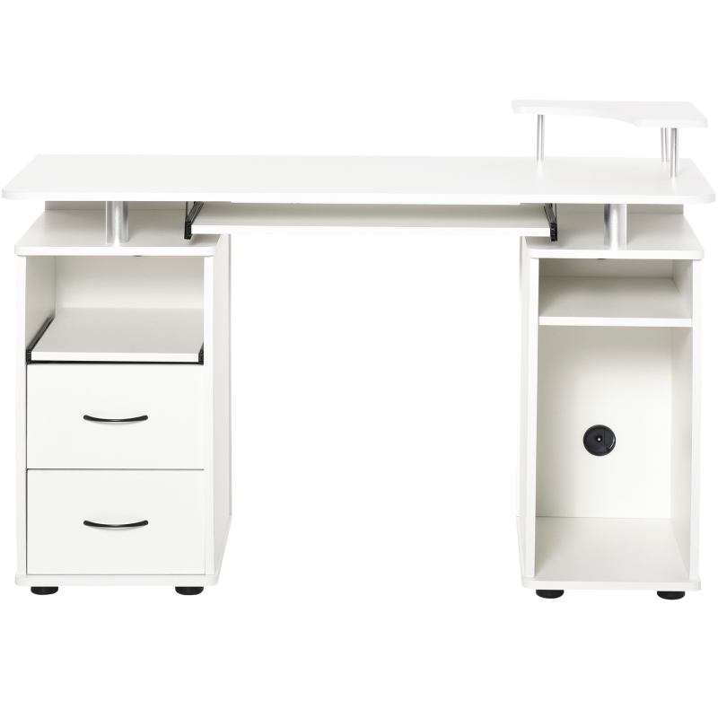 HOMCOM Multi-Function Computer Desk Home Office Workstation with Sliding Keyboard Tray, Elevated Shelf, Drawers and CPU Stand, White