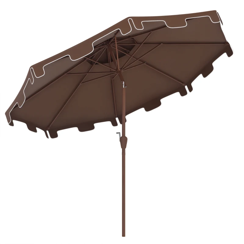 Outsunny 8.8' Patio Umbrella with Push Button Tilt and Crank, Brown