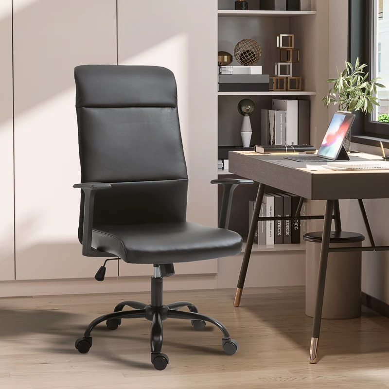 Vinsetto Morden High-Back Office Chair Faux Leather Rocking Swivel Computer Home Desk Chair with Adjustable Height, Metal Legs, Armrest, Wheels, Black