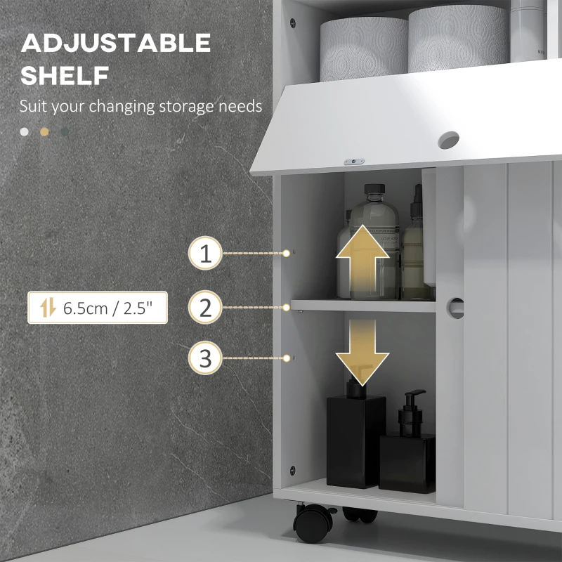 kleankin Bathroom Storage Cabinet, Bathroom Cabinet with 4 Rolling Wheels and Paper Holes, 20.5" x 6.75" x 26.5", White
