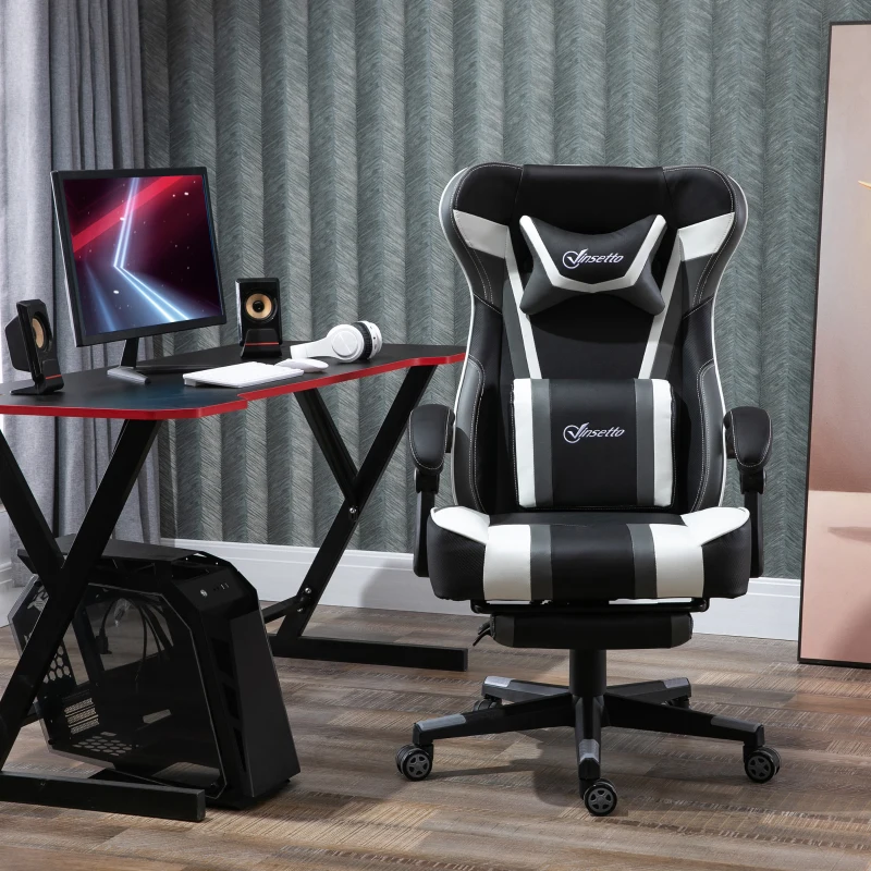 Vinsetto High Back Gaming Chair, Racing Style Ergonomic Computer Desk Chair with Adjustable Height, Retractable Footrest, Headrest and Lumbar Support, Grey