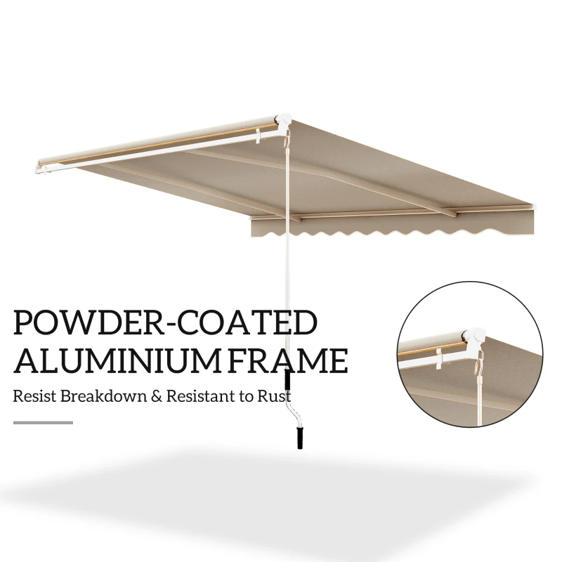 Outsunny 13' x 8' Manual Retractable Patio Awning Sun Shade Outdoor Deck Window Door Canopy Shelter Aluminum Frame Khaki
