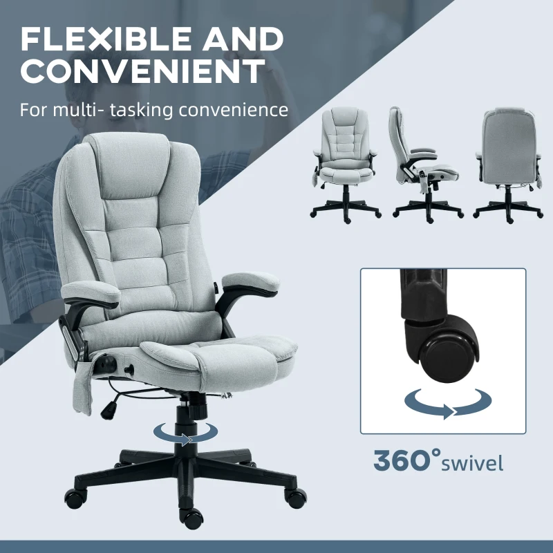 Vinsetto 6 Point Vibrating Massage Office Chair with Heat, Linen High Back Massage Desk Chair with Reclining Backrest, Light Gray