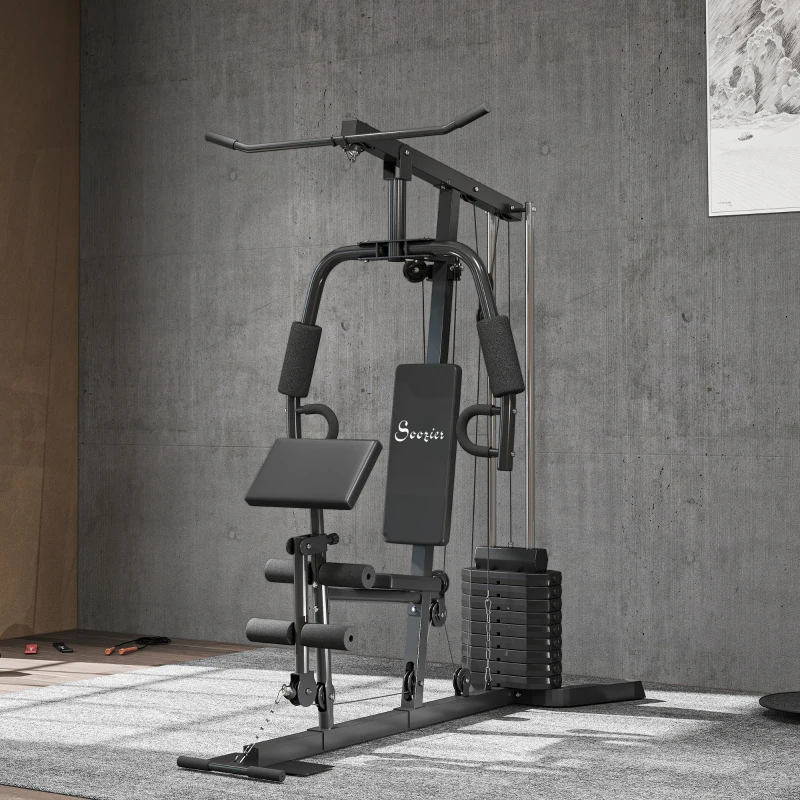 Soozier Home Gym System, Multifunction Workout Station with 100Lbs Weight Stack, 100Lbs Resistance for Full Body Workout Machine