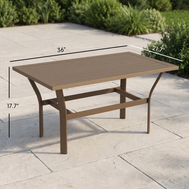 Outsunny Outdoor Coffee Table with Slatted Tabletop, All-Weather Rectangle Metal Patio Coffee Table for Garden, Brown