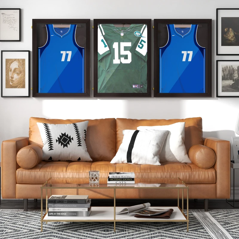 HOMCOM Set of 3 Jersey Display Frame Case, Acrylic Sports Shirt Shadow Box for Basketball Football Baseball, 23.5" x 31.5", Brown