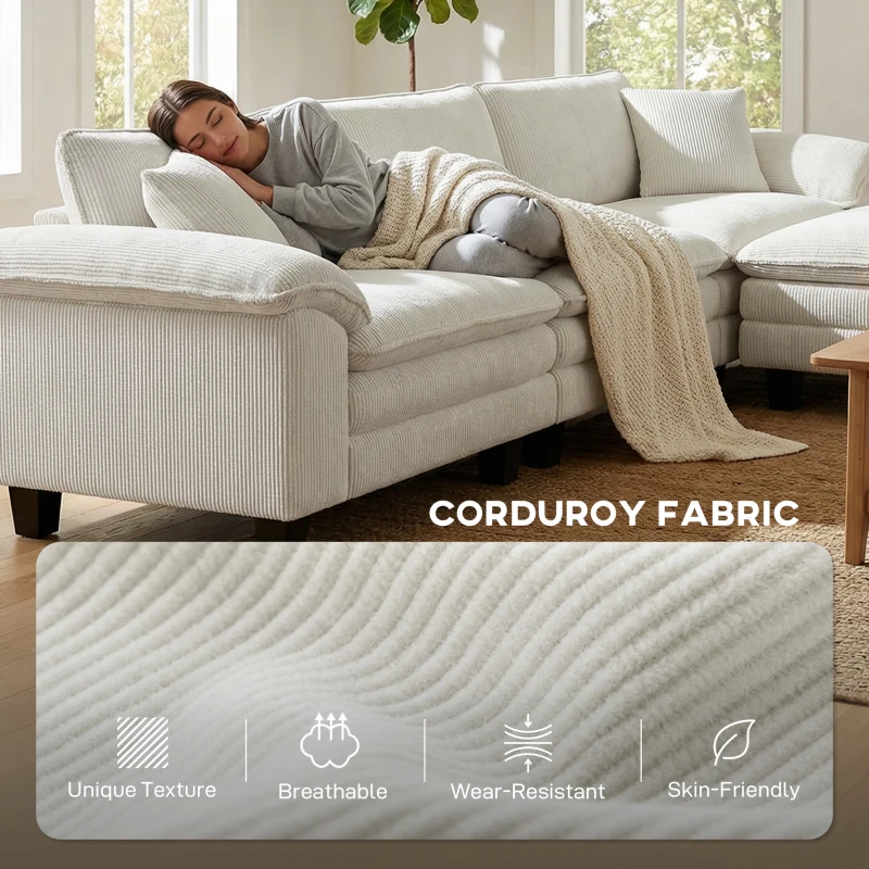HOMCOM Sectional Sofa, L Shaped Couch with Deep Seat, Movable Ottoman and Pillow-top Armrests, Beige