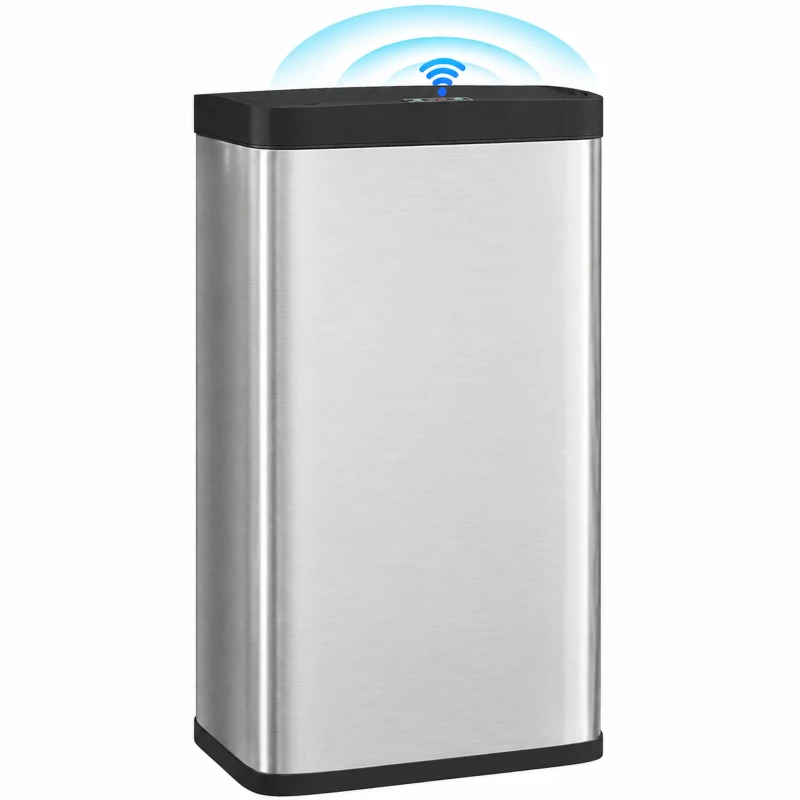 HOMCOM 12 Gallon (45 L) Sensor Can, Automatic Garbage Can with Soft-Close Lid, Fingerprint-Proof Stainless Steel, Silver
