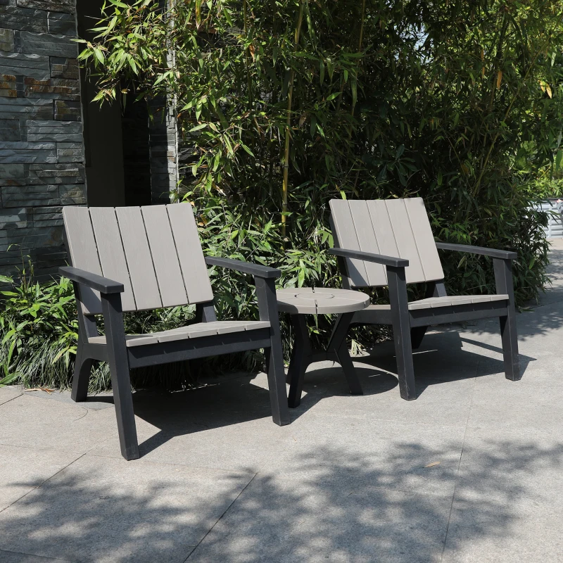 Outsunny 3 Pieces Garden Coffee Set Outdoor Bistro Set with 1 Round Table and 2 Armchairs Patio, PP, Light Coffee, Black