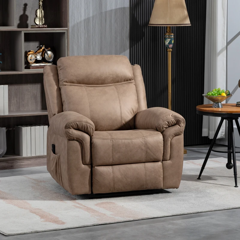 HOMCOM Manual Recliner Chair with Vibration Massage, Side Pockets, Microfibre Reclining Chair for Living Room, Brown