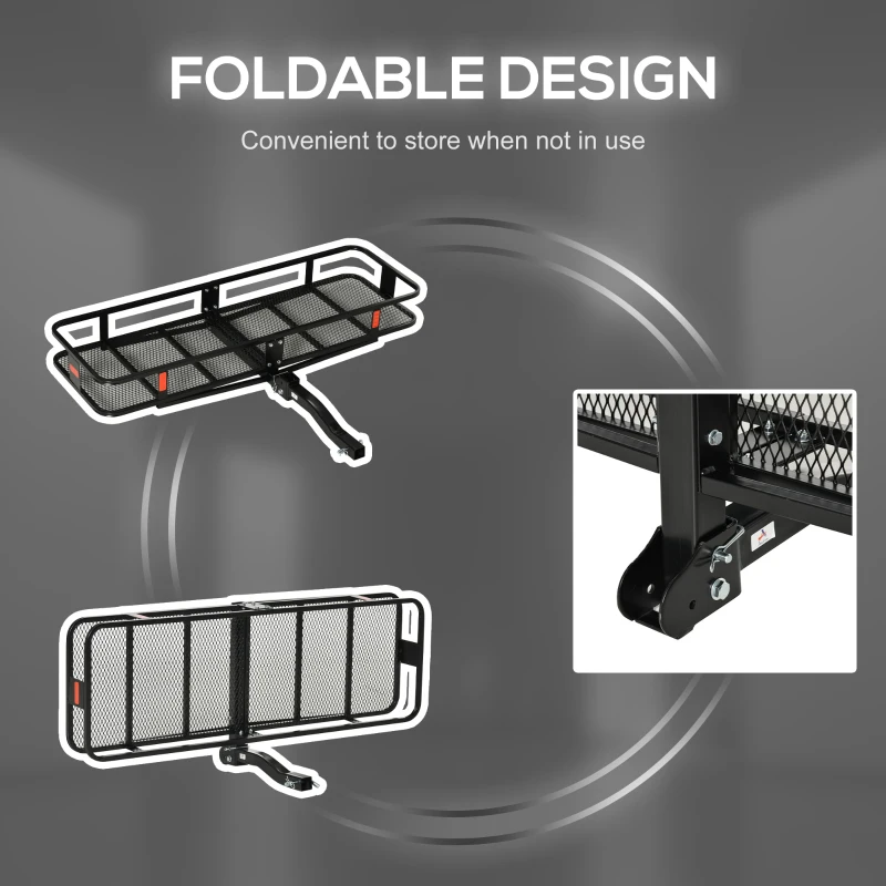 Aosom Folding Cargo Carrier with 500 lbs Capacity, 59‘’x19''x6'' Hitch Mount Luggage Basket Fits 2'' Receiver for Car SUV Traveling