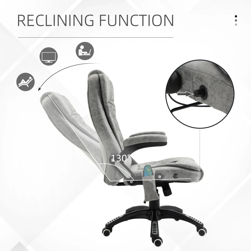 Vinsetto 6 Point Vibration Massage Office Chair with Heat, High Back Executive Office Chair with Padded Armrests, Microfiber Reclining Computer Chair, Gray