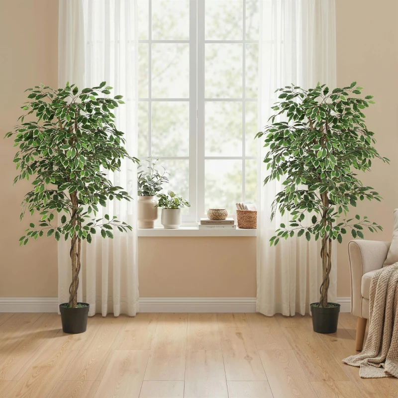Outsunny 5.3 FT Artificial Tree, Indoor Fake Ficus with Pot, for Home Office Living Room Decor