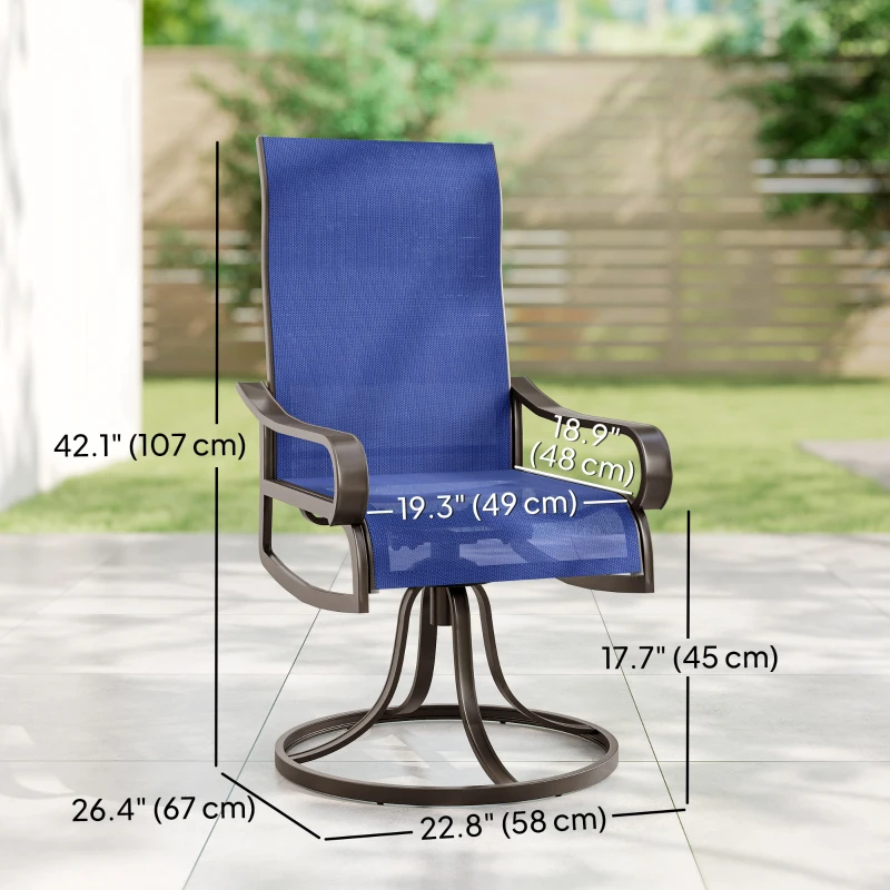 Outsunny Patio Dining Chairs Set of 2, 360° Swivel Rocking Outdoor Chairs with Armrests, Breathable Mesh, Navy Blue