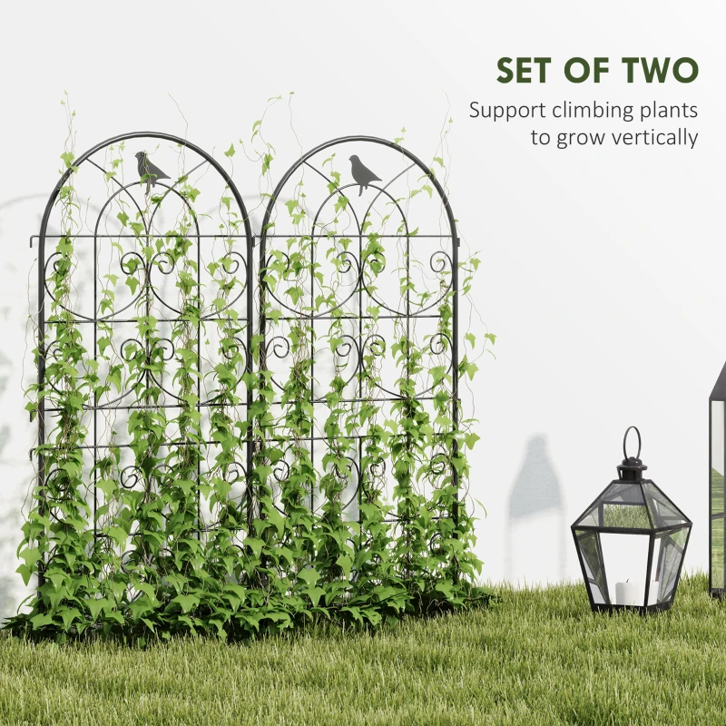 Outsunny Set of 2 Metal Garden Trellis, Decorative Trellis Panels, Bird Design, 120 x 50 cm, Black