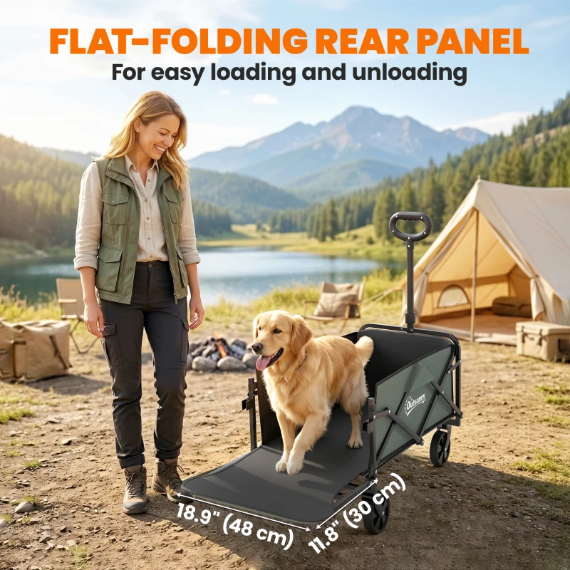 Outsunny Wagon Cart Foldable, Collapsible Wagon Cart with Removable Liner, Handle, Wheels, 72L & 198 LBS Capacity, Green