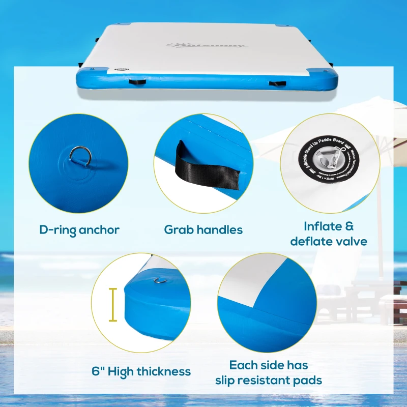 Outsunny 8 x 6ft Water Inflatable Floating Dock, Inflatable Platform Island, Large Floating Mat Raft with Air Pump & Backpack