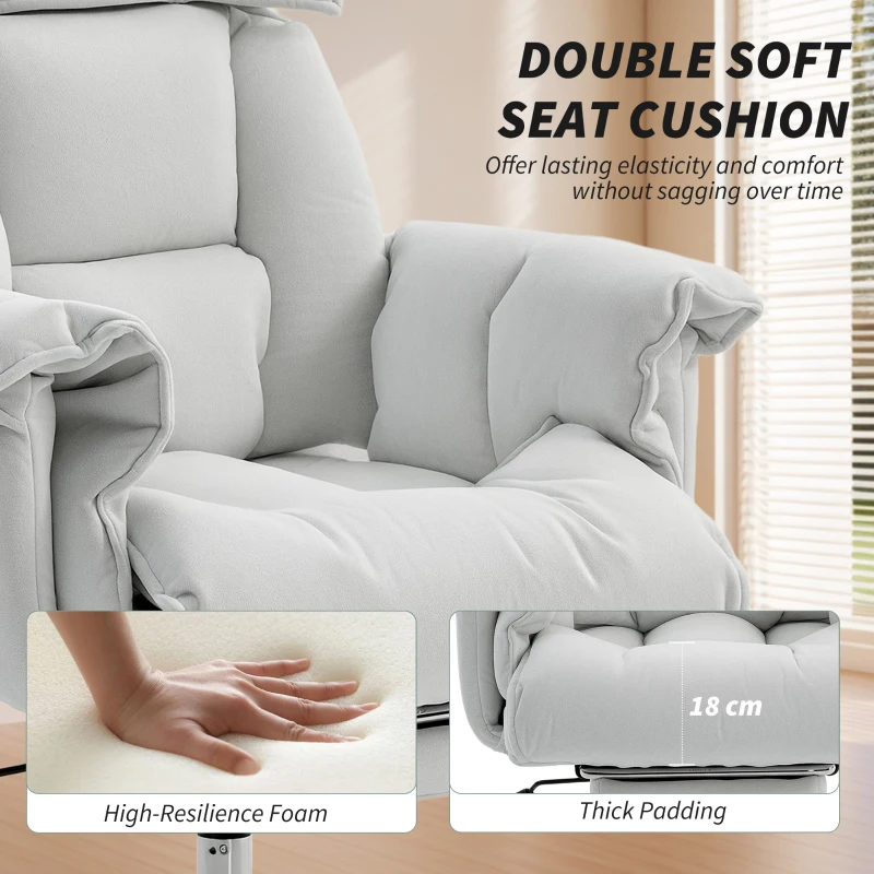 HOMCOM High Back Office Chair, Reclining Desk Chair with Footrest, High Resilience Foam, Rolling Wheels, Cream White