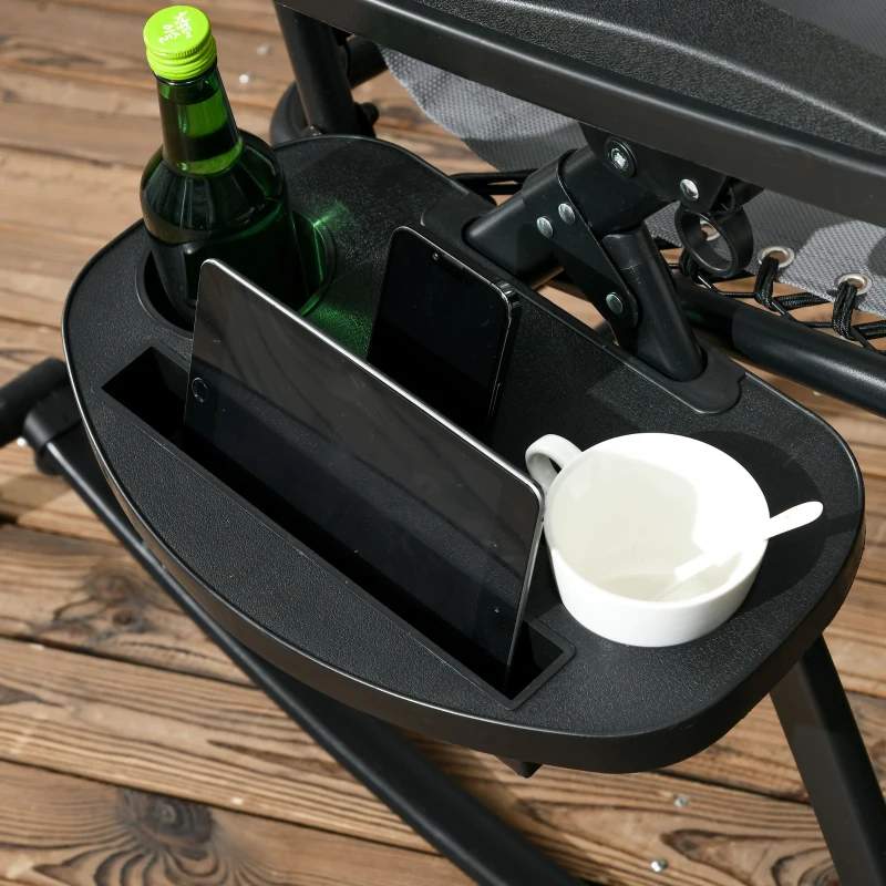 Outsunny 2 Outdoor Rocking Chairs Foldable Reclining Zero Gravity Lounge Rockers w/ Pillow Cup & Phone Holder, Gray