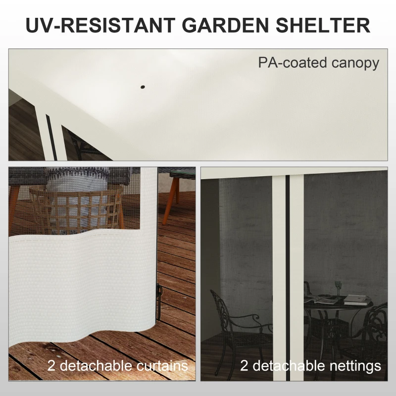 Outsunny 10' x 13' Wall Pergola, Outdoor Gazebo with 2 Curtains and 2 Nettings, UV Resistant, for Patio, Deck,  Beige