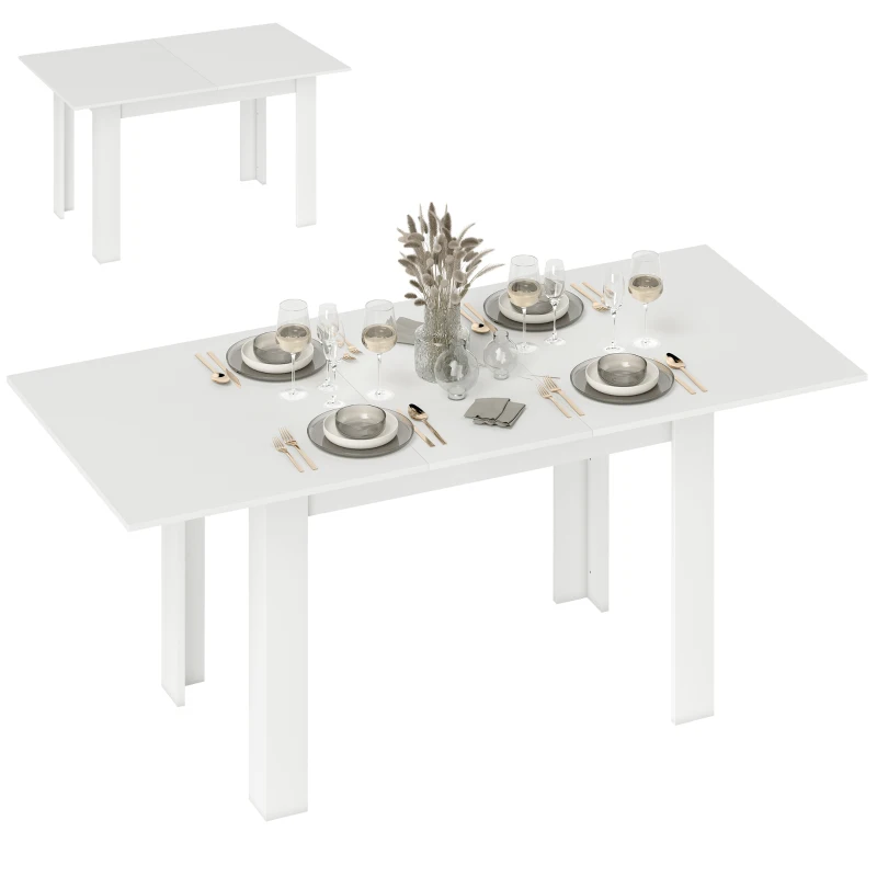 HOMCOM Modern Extendable Dining Table, 55.1 x 31.5 in, for 6-8 People, Expandable Dining Table for Kitchen, White