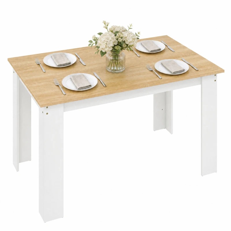HOMCOM 47" Dining Table for 4-6 People, Modern Rectangular Kitchen Table for Dining Room, Living Room, Oak and White