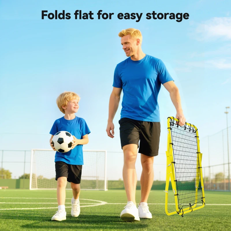 HOMCOM Volleyball Rebounder Net Football Training Aid Kickback Target Play Yellow