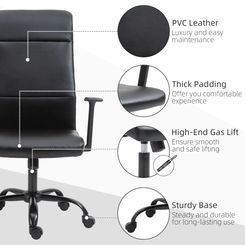 Vinsetto Morden High-Back Office Chair Faux Leather Rocking Swivel Computer Home Desk Chair with Adjustable Height, Metal Legs, Armrest, Wheels, Black