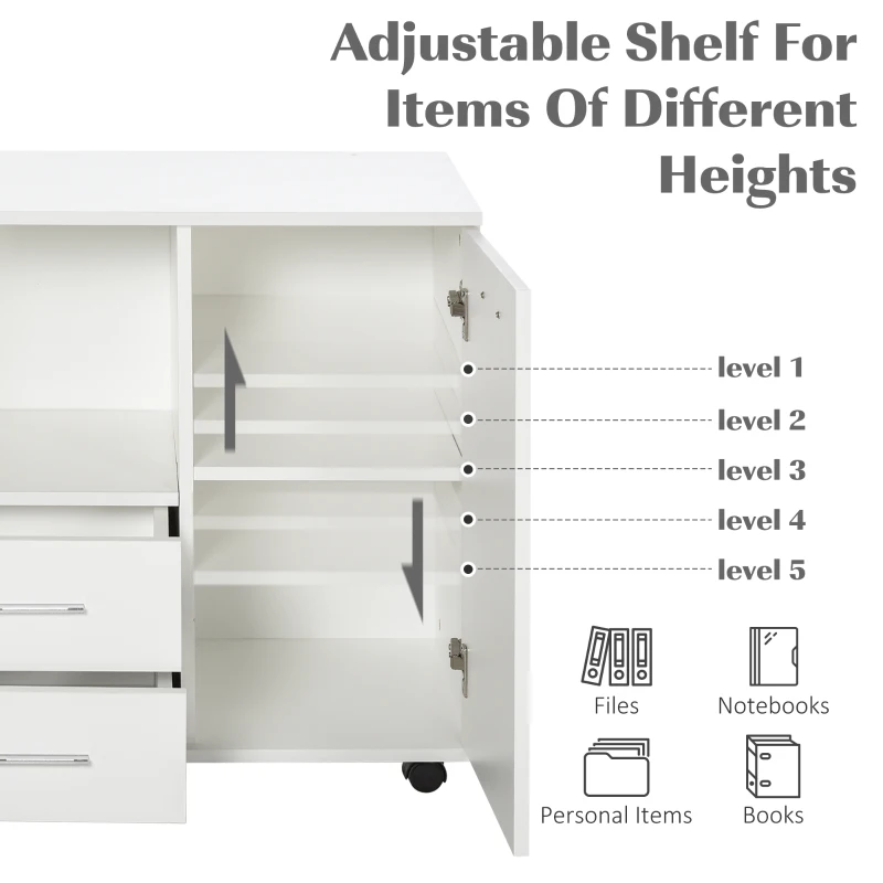 Vinsetto Multifunction Office Filing Cabinet Printer Stand with 2 Drawers, 2 Shelves, & Smooth Counter Surface, White