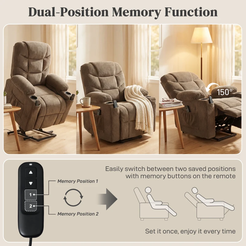 HOMCOM Power Recliner Chair with Massage, Electric Lift Chair for Elderly with Side Pockets, Cup Holders, Remote, Brown