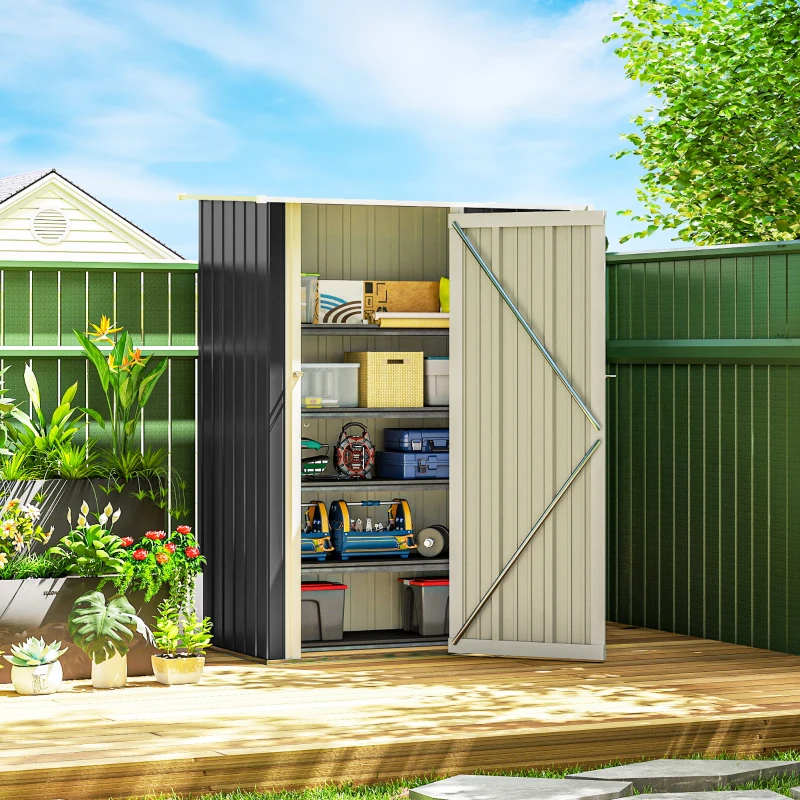 Outsunny 4.7' x 3' Outdoor Storage Shed, Galvanized Metal Utility Garden Tool House, 2 Vents and Lockable Door for Backyard, Patio, Garage, Lawn, Gray