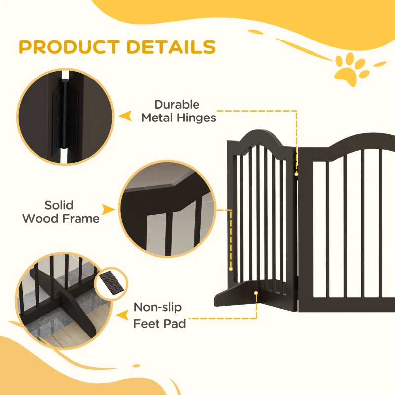 PawHut 24" Freestanding Pet Gate For Dogs with 2 Support Feet, Coffee