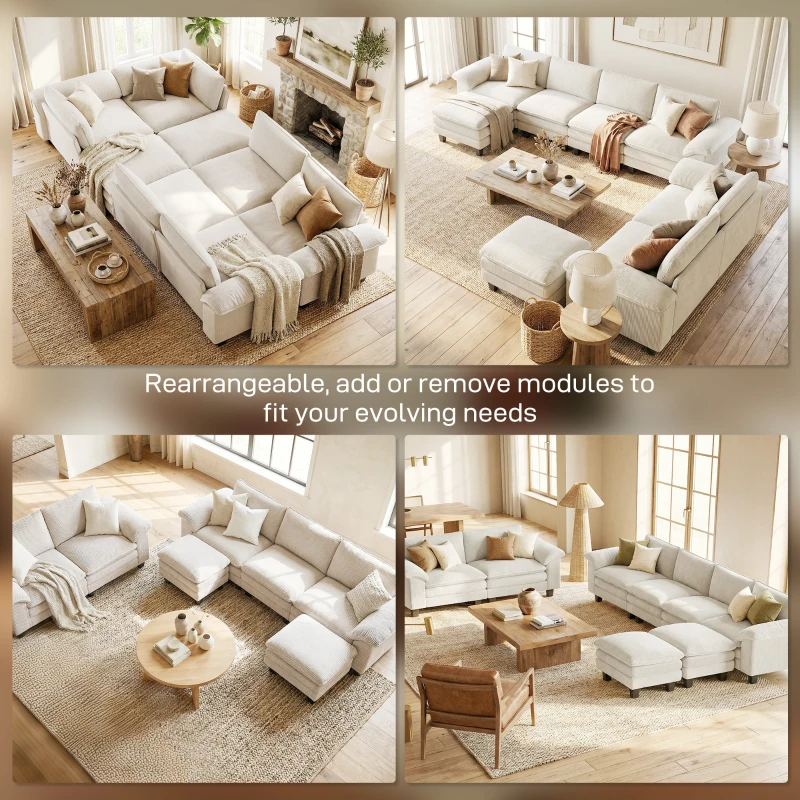 HOMCOM Sectional Sofa, L Shaped Couch with Deep Seat, Movable Ottoman and Pillow-top Armrests, Beige