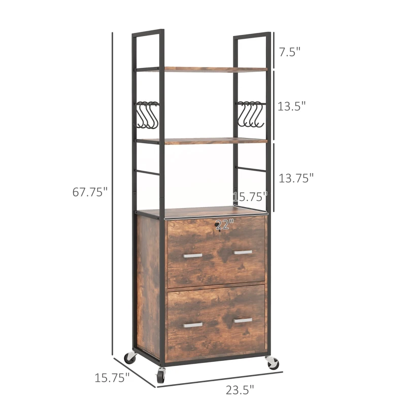 Vinsetto Mobile Filing Cabinet 2 Drawer File Cabinet with Key Adjustable Hanging Bar for Letter A4 and Legal Size Rustic Brown