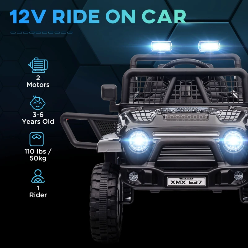 Qaba 12V Ride on Car, Ride on Truck w/ Remote, 4 Suspension Wheels, 3 MPH Max Speed, Music, Horn & Lights, Black