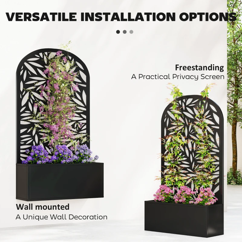Outsunny Metal Garden Bed with Trellis for Climbing Plants, Freestanding or Wall Mounted Flower Bed for Garden, Patio, Balcony