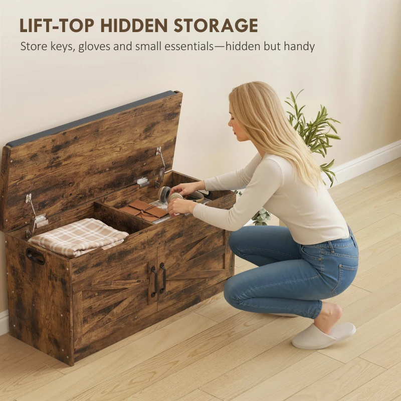 HOMCOM Shoe Storage Bench, Entryway Bench with 2-Tier Cabinet, Flip-Top Storage, Padded Cushion for Hallway, Rustic Brown