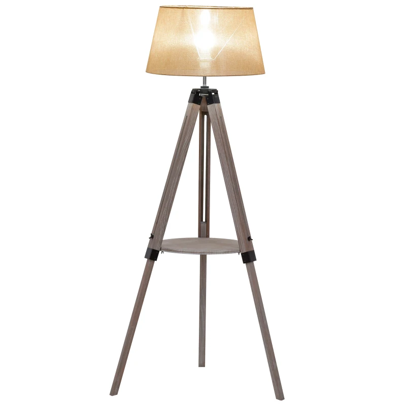 HOMCOM Multifunctional Floor Lamp with Shelf Height Adjustable Standing Lamp, Wood, and Beige