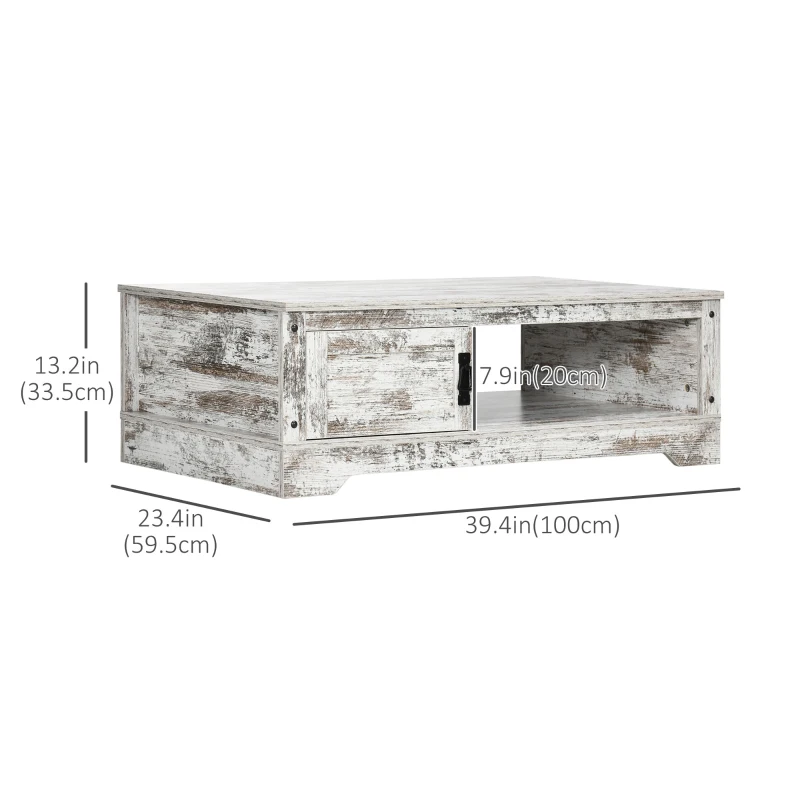 HOMCOM Coffee Table, Vintage Style Center Table with Cabinet, Open Storage Compartments, Coffee Tables for Living Room, Bed Room, White